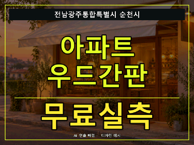 전남광주통합특별시 순천시 아파트 우드간판 무료실측 안내 썸네일 · AI 연출 배경