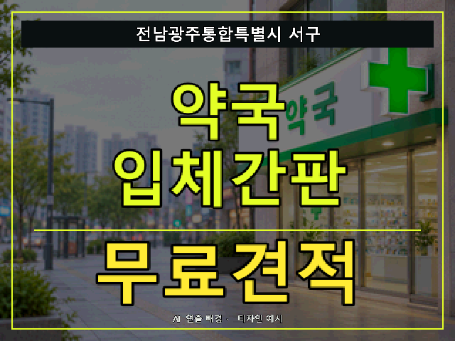 전남광주통합특별시 서구 약국 입체간판 무료견적 안내 썸네일 · AI 연출 배경