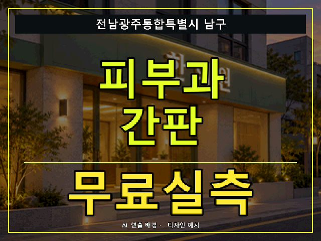 전남광주통합특별시 남구 피부과 간판 무료실측 안내 썸네일 · AI 연출 배경
