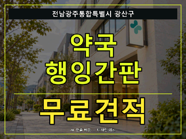 전남광주통합특별시 광산구 약국 행잉간판 무료견적 안내 썸네일 · AI 연출 배경