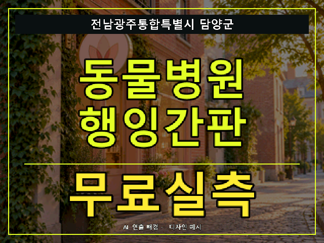 전남광주통합특별시 담양군 동물병원 행잉간판 무료실측 안내 썸네일 · AI 연출 배경