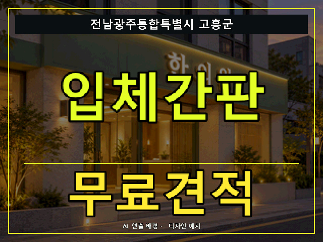 전남광주통합특별시 고흥군 입체간판 무료견적 안내 썸네일 · AI 연출 배경