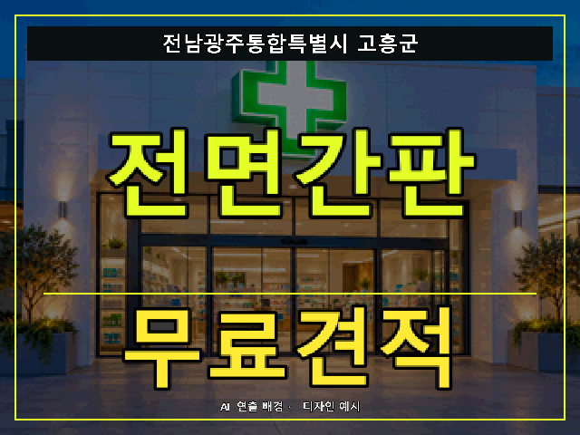 전남광주통합특별시 고흥군 전면간판 무료견적 안내 썸네일 · AI 연출 배경