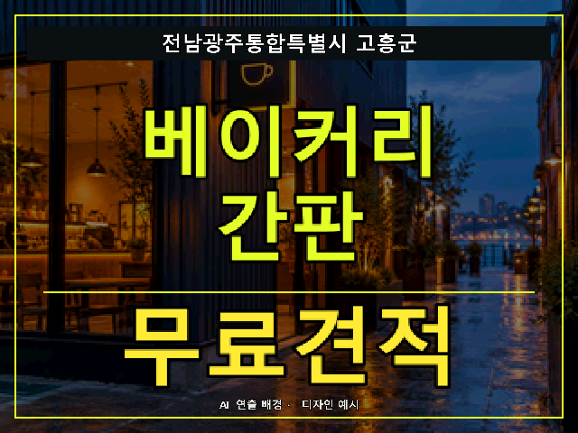전남광주통합특별시 고흥군 베이커리 간판 무료견적 안내 썸네일 · AI 연출 배경