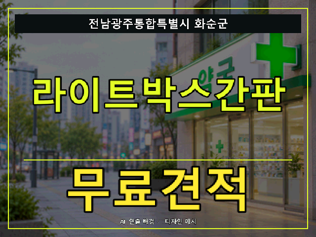 전남광주통합특별시 화순군 라이트박스간판 무료견적 안내 썸네일 · AI 연출 배경