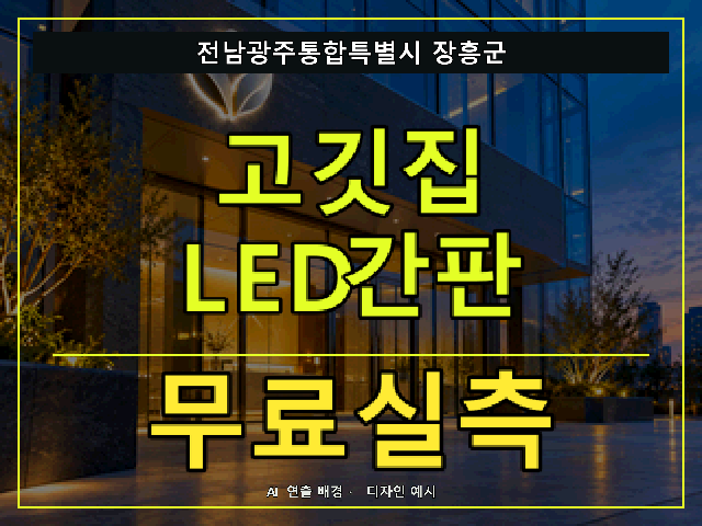 전남광주통합특별시 장흥군 고깃집 LED간판 무료실측 안내 썸네일 · AI 연출 배경