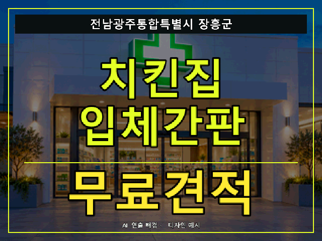 전남광주통합특별시 장흥군 치킨집 입체간판 무료견적 안내 썸네일 · AI 연출 배경