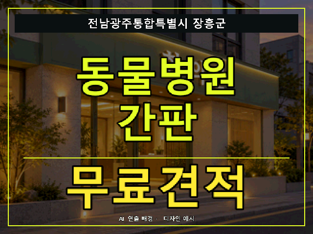 전남광주통합특별시 장흥군 동물병원 간판 무료견적 안내 썸네일 · AI 연출 배경