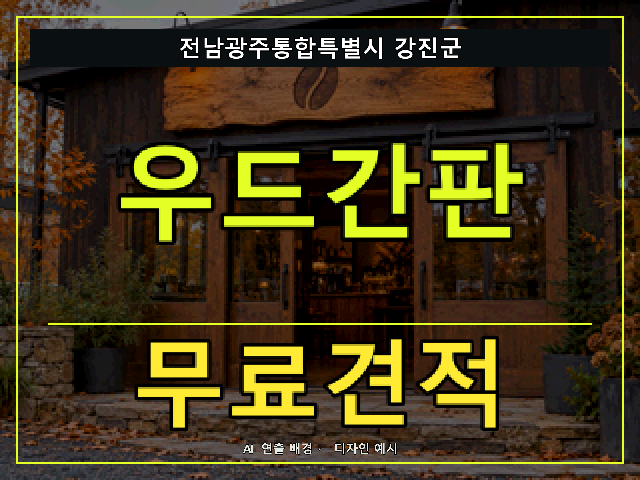전남광주통합특별시 강진군 우드간판 무료견적 안내 썸네일 · AI 연출 배경