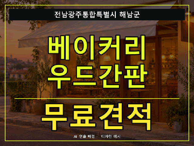 전남광주통합특별시 해남군 베이커리 우드간판 무료견적 안내 썸네일 · AI 연출 배경