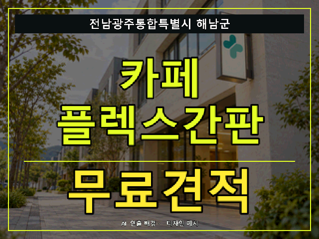 전남광주통합특별시 해남군 카페 플렉스간판 무료견적 안내 썸네일 · AI 연출 배경