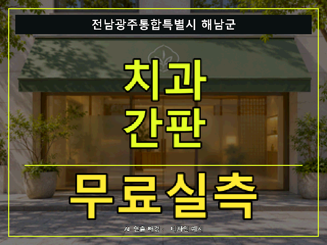 전남광주통합특별시 해남군 치과 간판 무료실측 안내 썸네일 · AI 연출 배경