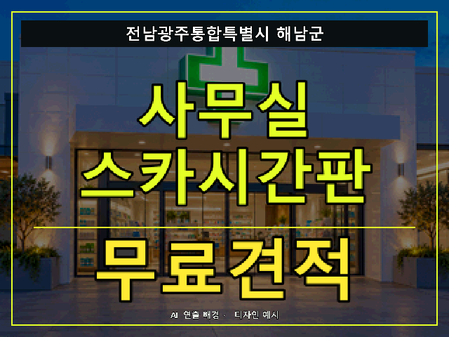 전남광주통합특별시 해남군 사무실 스카시간판 무료견적 안내 썸네일 · AI 연출 배경