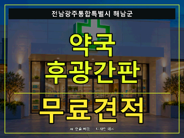전남광주통합특별시 해남군 약국 후광간판 무료견적 안내 썸네일 · AI 연출 배경