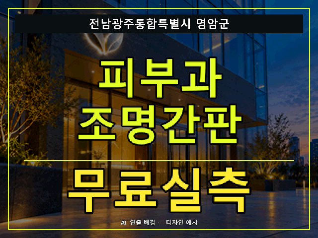 전남광주통합특별시 영암군 피부과 조명간판 무료실측 안내 썸네일 · AI 연출 배경
