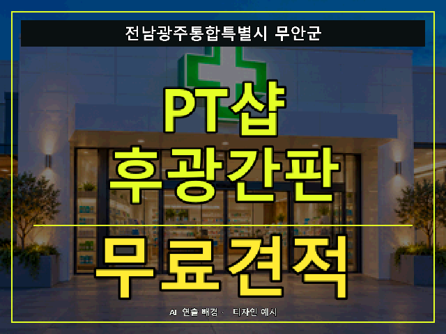 전남광주통합특별시 무안군 PT샵 후광간판 무료견적 안내 썸네일 · AI 연출 배경