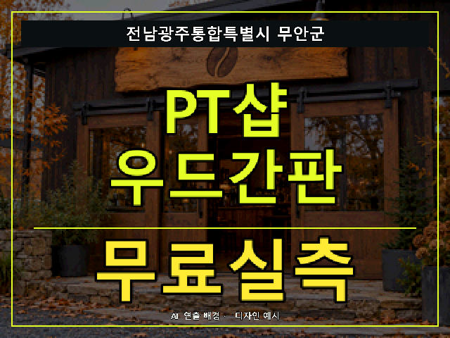 전남광주통합특별시 무안군 PT샵 우드간판 무료실측 안내 썸네일 · AI 연출 배경
