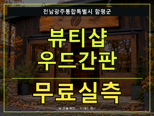 전남광주통합특별시 함평군 뷰티샵 우드간판 무료실측 안내 썸네일 · AI 연출 배경