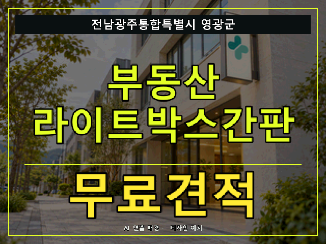전남광주통합특별시 영광군 부동산 라이트박스간판 무료견적 안내 썸네일 · AI 연출 배경
