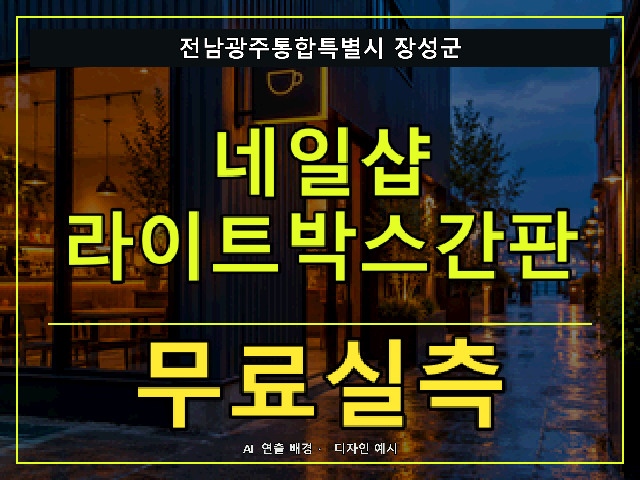 전남광주통합특별시 장성군 네일샵 라이트박스간판 무료실측 안내 썸네일 · AI 연출 배경