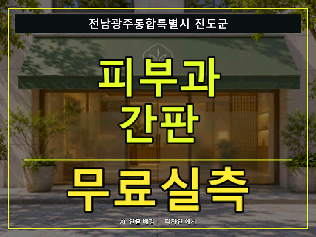 전남광주통합특별시 진도군 피부과 간판 무료실측 안내 썸네일 · AI 연출 배경