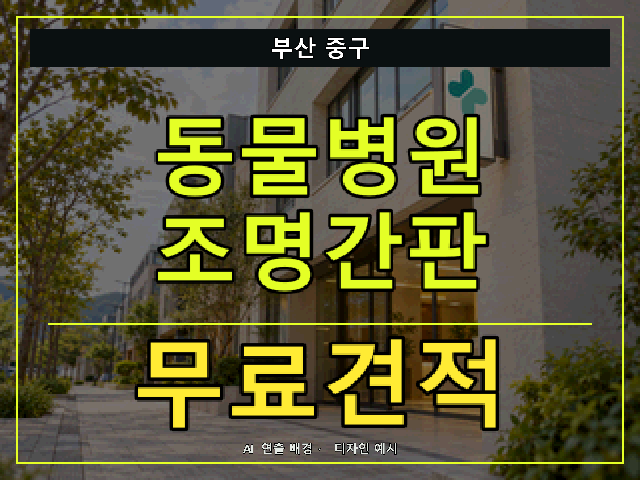 부산 중구 동물병원 조명간판 무료견적 안내 썸네일 · AI 연출 배경
