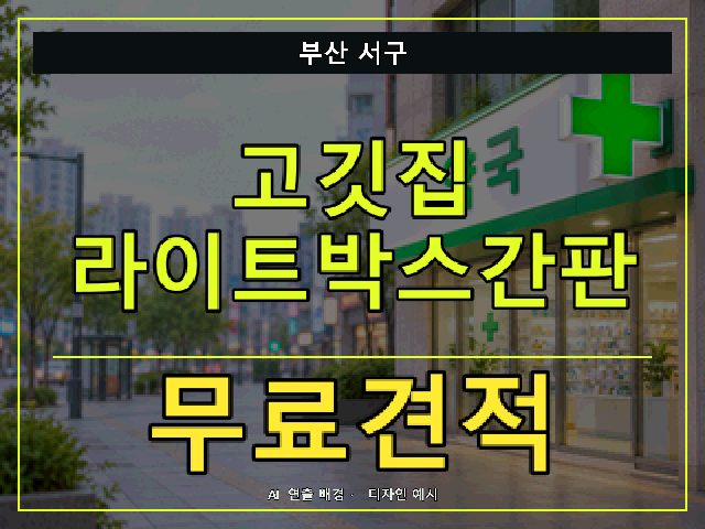 부산 서구 고깃집 라이트박스간판 무료견적 안내 썸네일 · AI 연출 배경