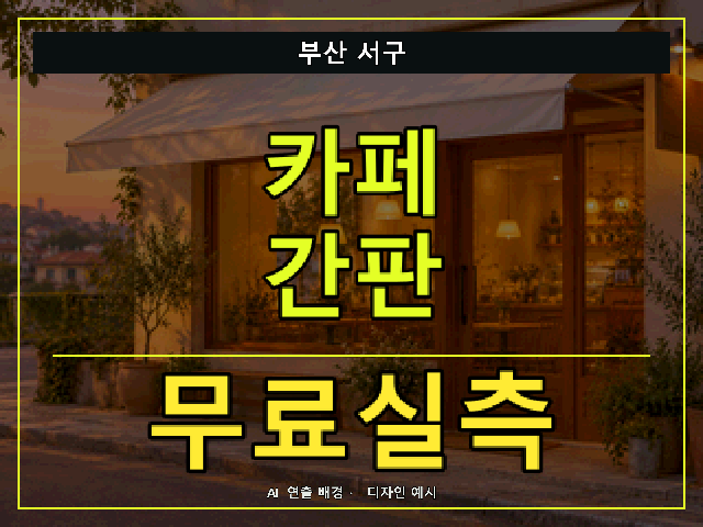 부산 서구 카페 간판 무료실측 안내 썸네일 · AI 연출 배경
