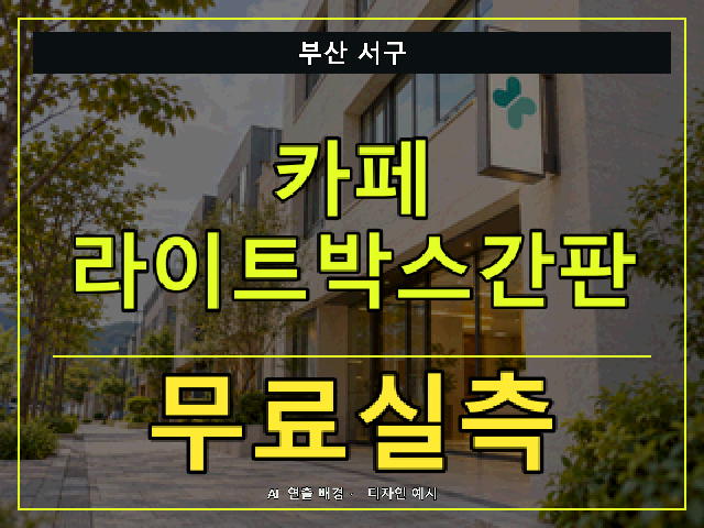 부산 서구 카페 라이트박스간판 무료실측 안내 썸네일 · AI 연출 배경