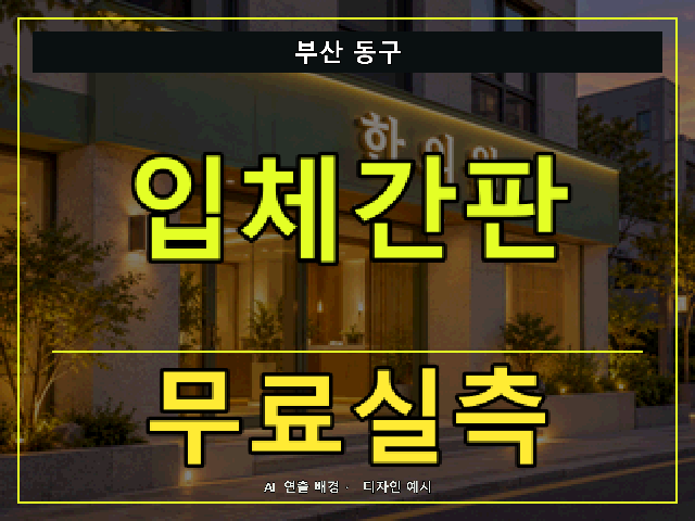 부산 동구 입체간판 무료실측 안내 썸네일 · AI 연출 배경