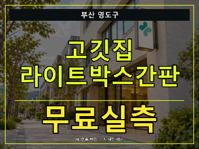 부산 영도구 고깃집 라이트박스간판 무료실측 안내 썸네일 · AI 연출 배경