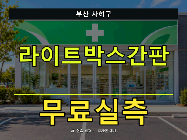 부산 사하구 라이트박스간판 무료실측 안내 썸네일 · AI 연출 배경