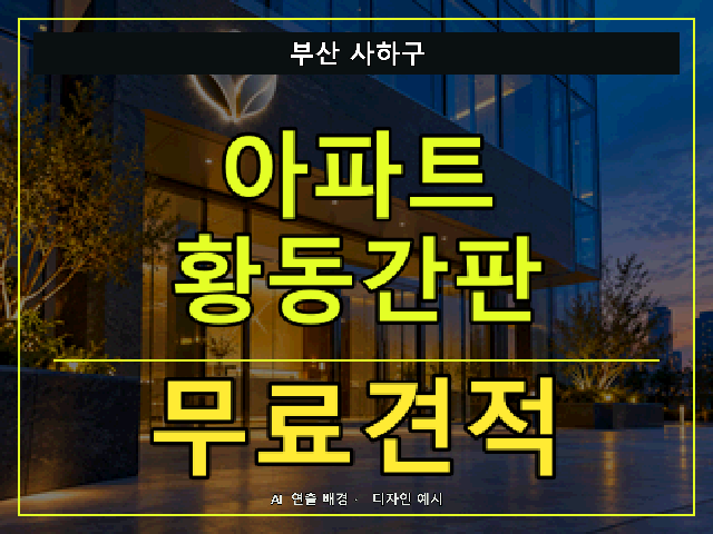 부산 사하구 아파트 황동간판 무료견적 안내 썸네일 · AI 연출 배경