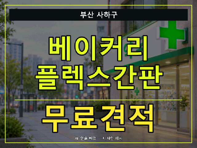 부산 사하구 베이커리 플렉스간판 무료견적 안내 썸네일 · AI 연출 배경