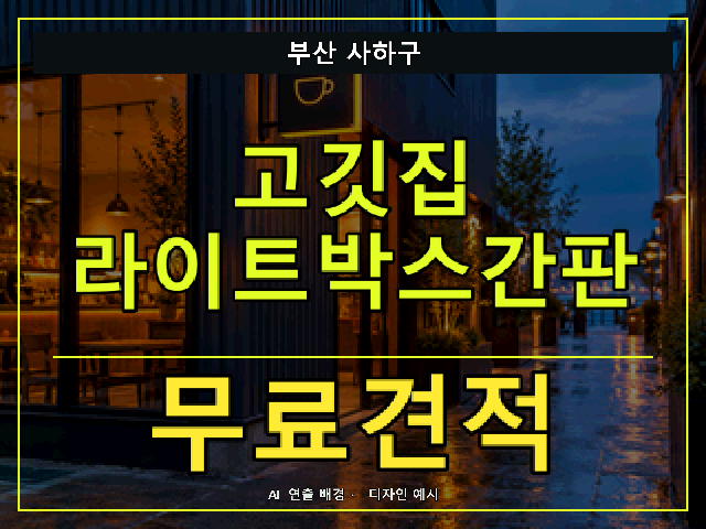 부산 사하구 고깃집 라이트박스간판 무료견적 안내 썸네일 · AI 연출 배경