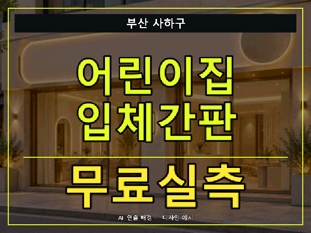 부산 사하구 어린이집 입체간판 무료실측 안내 썸네일 · AI 연출 배경