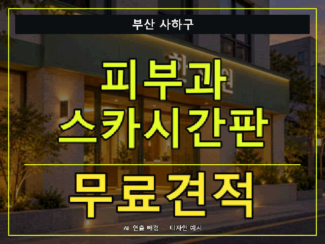 부산 사하구 피부과 스카시간판 무료견적 안내 썸네일 · AI 연출 배경