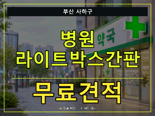 부산 사하구 병원 라이트박스간판 무료견적 안내 썸네일 · AI 연출 배경