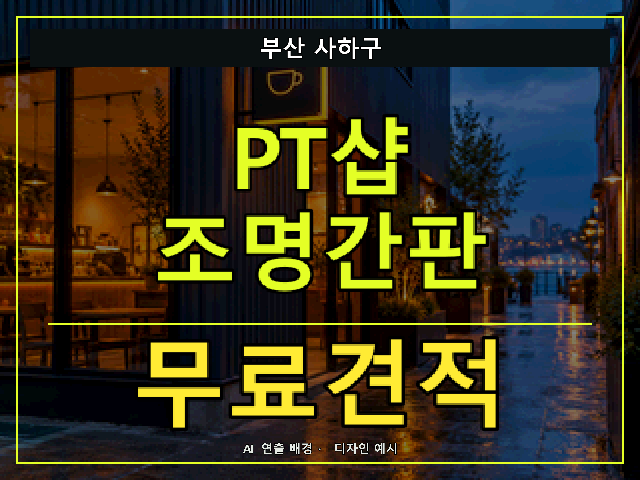 부산 사하구 PT샵 조명간판 무료견적 안내 썸네일 · AI 연출 배경
