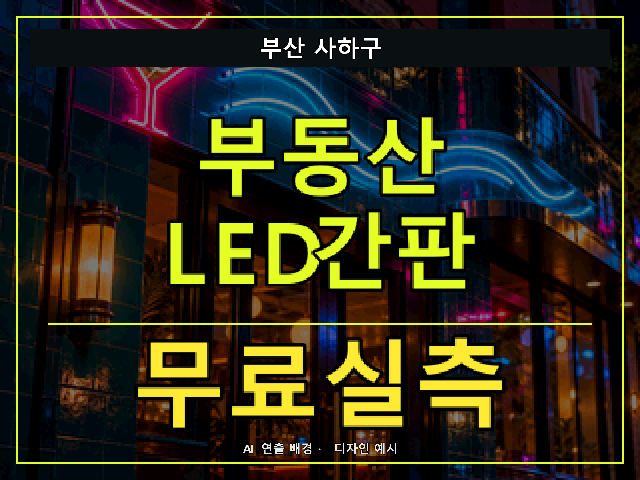 부산 사하구 부동산 LED간판 무료실측 안내 썸네일 · AI 연출 배경
