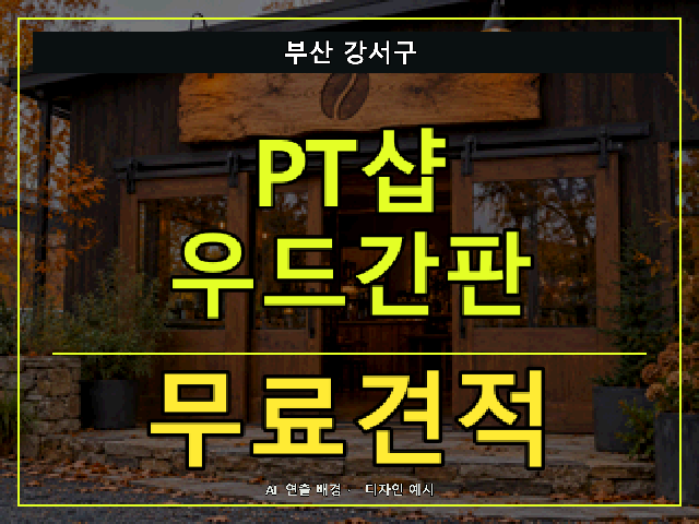 부산 강서구 PT샵 우드간판 무료견적 안내 썸네일 · AI 연출 배경