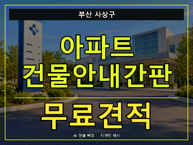 부산 사상구 아파트 건물안내간판 무료견적 안내 썸네일 · AI 연출 배경