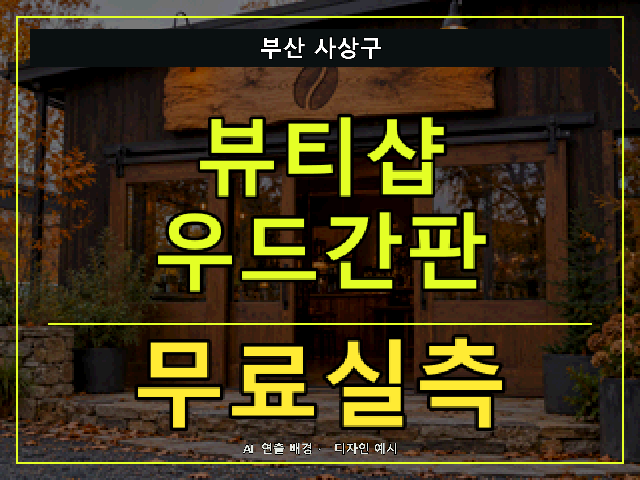 부산 사상구 뷰티샵 우드간판 무료실측 안내 썸네일 · AI 연출 배경