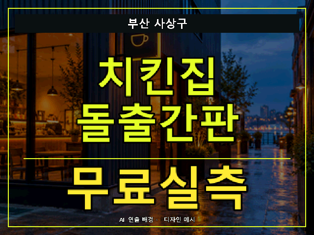 부산 사상구 치킨집 돌출간판 무료실측 안내 썸네일 · AI 연출 배경