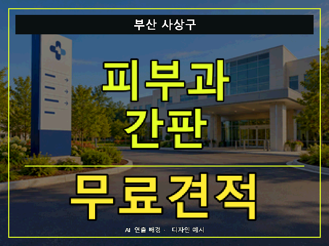 부산 사상구 피부과 간판 무료견적 안내 썸네일 · AI 연출 배경