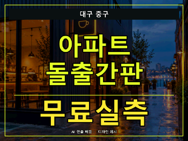 대구 중구 아파트 돌출간판 무료실측 안내 썸네일 · AI 연출 배경
