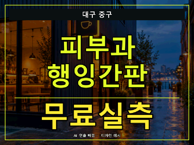 대구 중구 피부과 행잉간판 무료실측 안내 썸네일 · AI 연출 배경