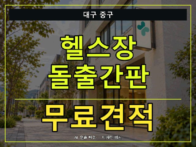 대구 중구 헬스장 돌출간판 무료견적 안내 썸네일 · AI 연출 배경