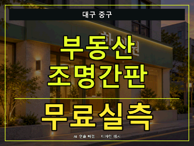 대구 중구 부동산 조명간판 무료실측 안내 썸네일 · AI 연출 배경