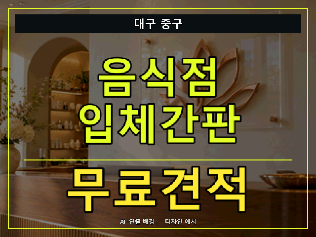 대구 중구 음식점 입체간판 무료견적 안내 썸네일 · AI 연출 배경